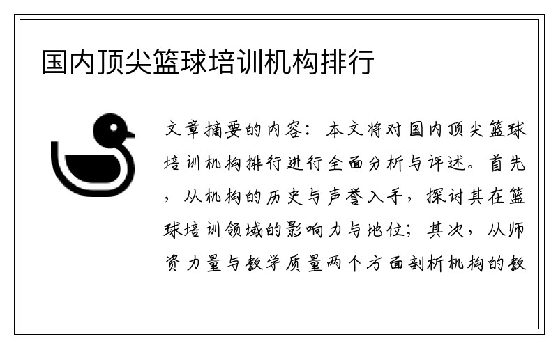 国内顶尖篮球培训机构排行