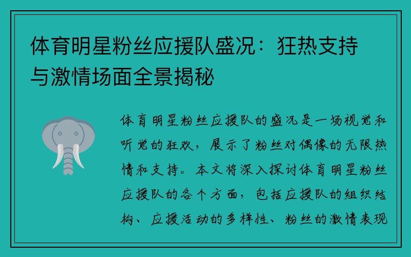 体育明星粉丝应援队盛况：狂热支持与激情场面全景揭秘